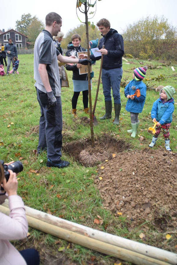 Bild vergr&ouml;&szlig;ern: Auch Familie Bergmann aus Hamburg war an der Babybaum-Pflanzaktion der Firma Stryker beteiligt und pflanzte eine Winterlinde.