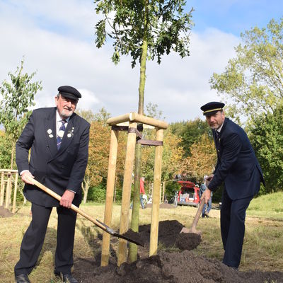 Bild vergr&ouml;&szlig;ern: Baum der Mölltenorter Gilde: Ernst Janneck und Claus Gotzian.