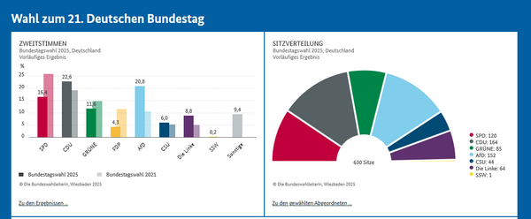 Bild vergr&ouml;&szlig;ern: Ergebnis Bundestagswahl 2025